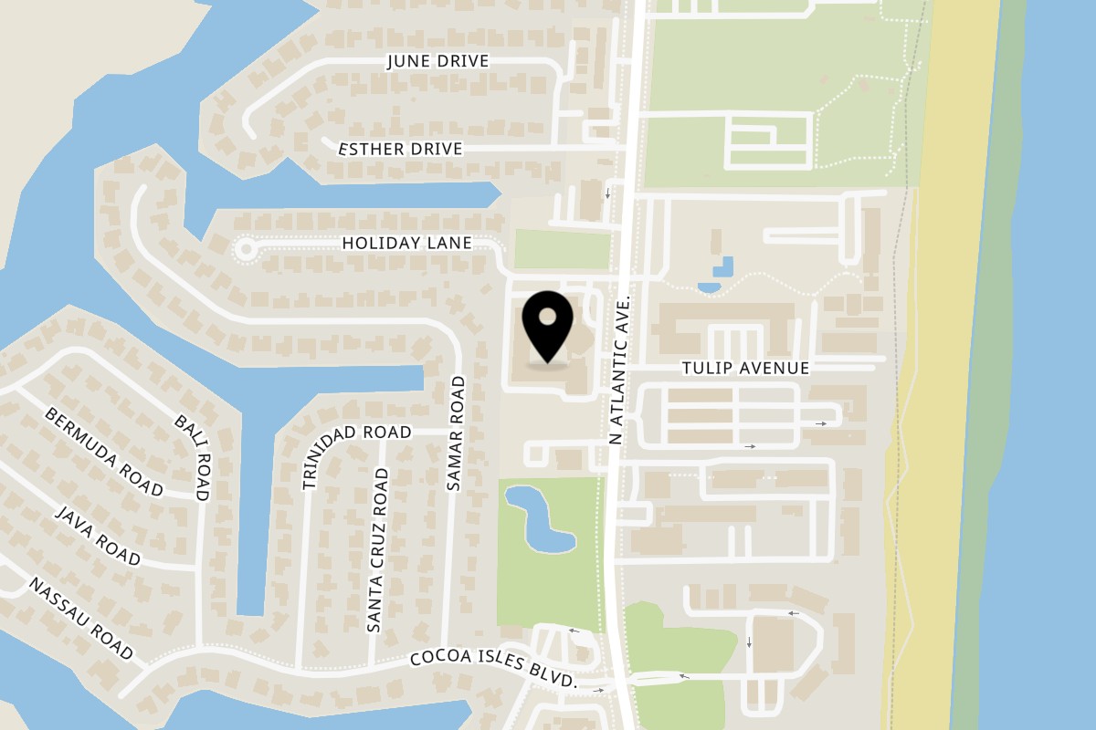 Map showing the location of Siam Orchid Cocoa Beach on 1275 N Atlantic Ave in Cocoa Beach